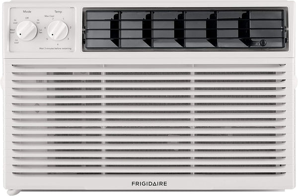 5000-watt window air conditioner, with a cooling area of 250 square feet, operates quietly, has easy and convenient temperature adjustment, 2 fan speeds, automatic restart function, and a white appearance E7303