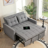 52" Sleeper Sofa with Pull-Out Bed, 3-in-1 Convertible Sofa Bed, Loveseat with Adjustable Backrest and Side Pocket, Room Apartment, Linen, Dark Grey