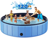 Foldable Dog Swimming Pool, 120"x20" Oversize Collapsable Hard Plastic Potable Bathing Tub for Pet Dog Kiddie Pool Indoor and Outdoor Leakproof PVC Play Pool for Large Dogs Pets Puppy Kids Blue