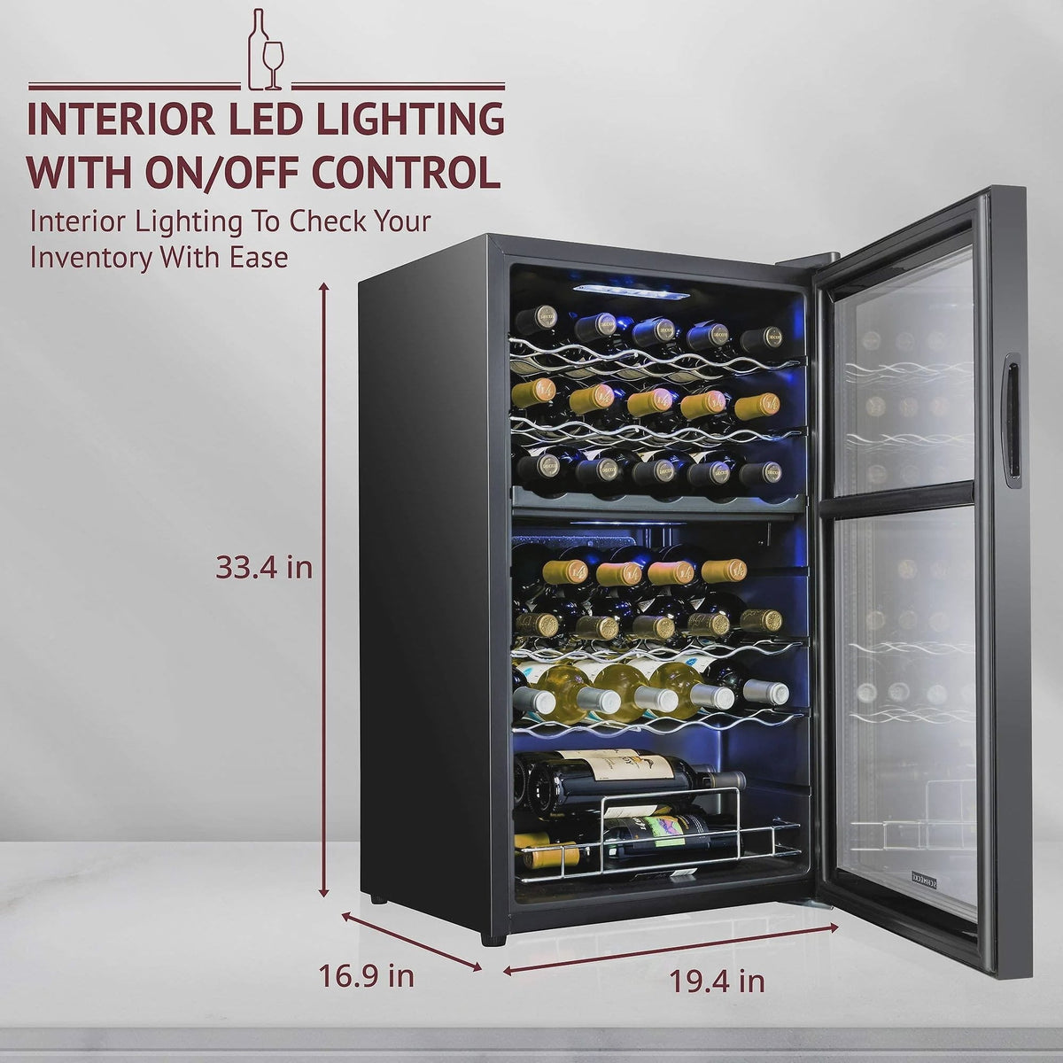 Schmecke Wine Fridge, Dual Freestanding Wine Refrigerator, 33 Bottle Wine Cooler