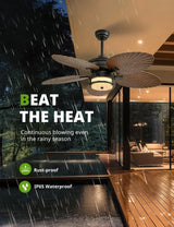 52-inch outdoor ceiling fan - tropical palm leaf fan - plug-in wall-mounted model