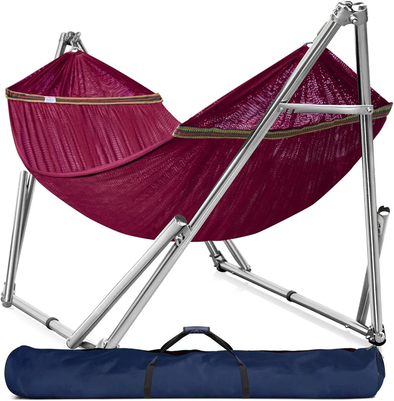 Double hammock with frame, with a load capacity of 650 pounds, double hammock with support rods, made of high-quality 201 stainless steel, assembled in 30 seconds, sturdy and flexible portable hammock frame, suitable for outdoor and indoor use, black S181