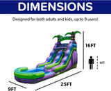 16’ Purple Tropical Lightweight Premium Commercial Grade Water Slide Inflatable with Attached Pool for Kids and Adults (with Blower), Wet Dry Use, Summer Fun