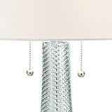 Modern desk lamp, 28.5 inches high, 2 sets. Features a sky-blue textured glass lampshade and a white cylindrical lampshade with a vortex pattern. Suitable room, bedroom, bedside table, night light, office, and home use.