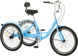 Adult tricycles, 20-inch tricycles, tricycle motorcycles, carbon steel leisure bicycles with baskets and adjustable seats, suitable for elderly, female and male picnic and shopping tricycles (yellow)