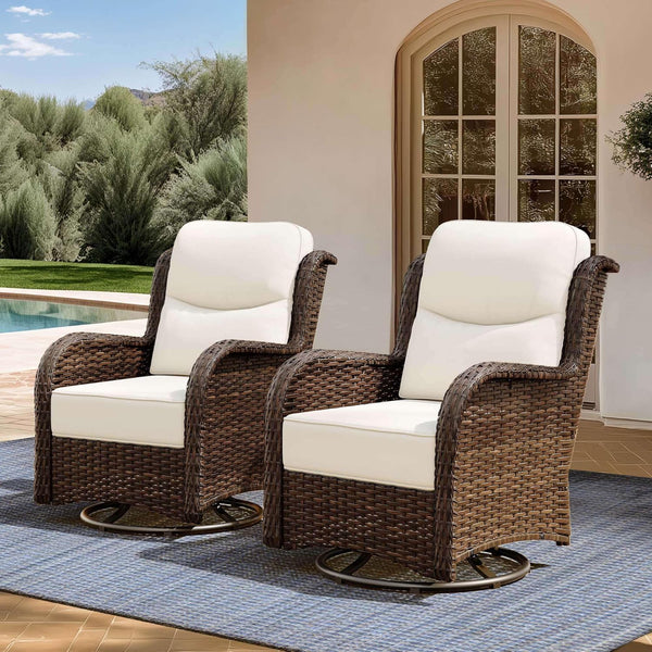 Outdoor Swivel Rocker Patio Chairs with 6-Inch Thick Cushions and Side Table, 3PCS High Back Wicker Patio Furniture Set for Porch, Balcony, Deck and Yard in Blue B8699