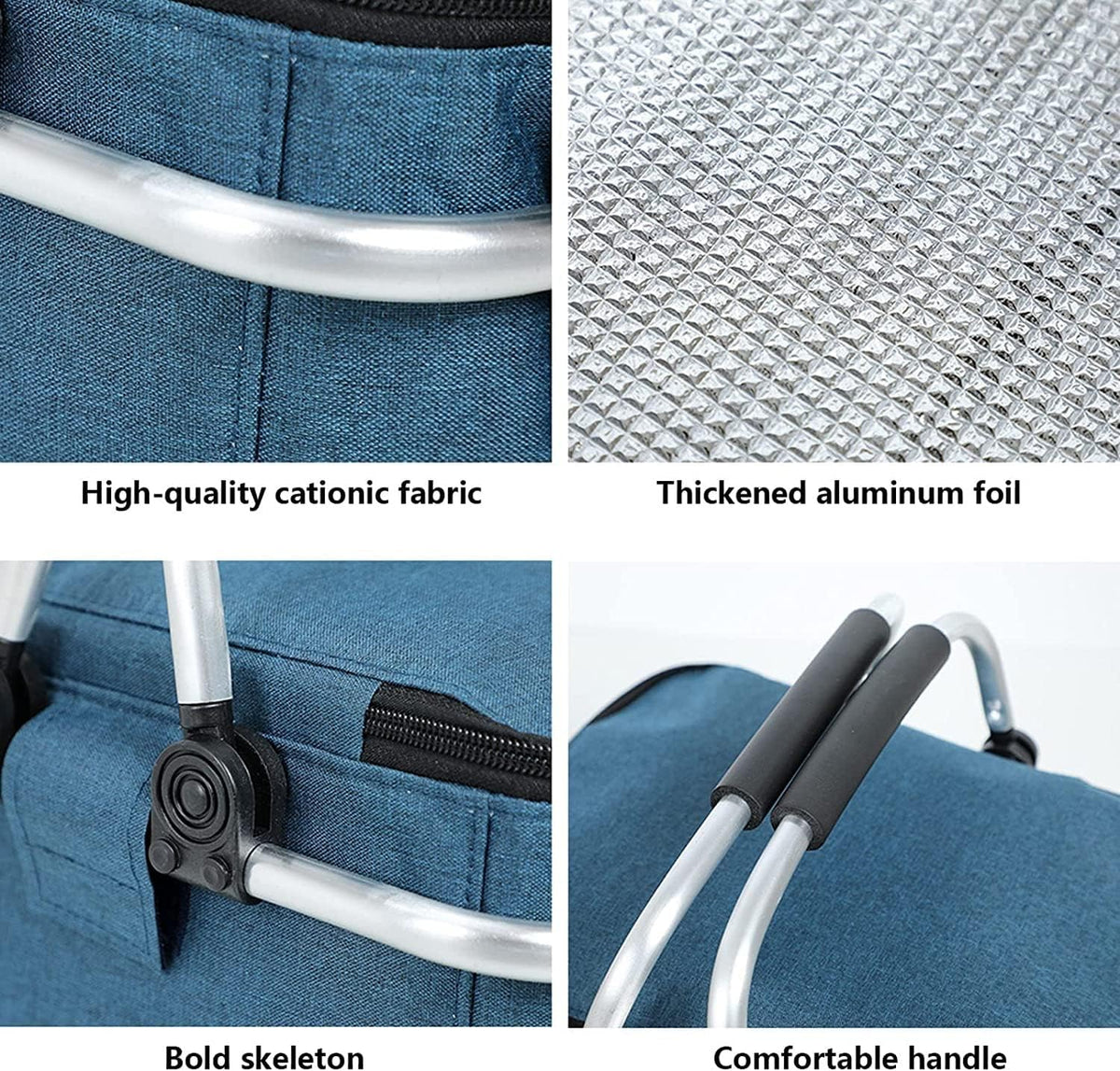 Folding Insulated Cooler Picnic Basket Portable Insulated Lunch Bag Large Lunch Bag with Aluminium Handles for Office Camping Hiking Outdoor Picnic