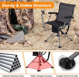 360° rotatable hunting seat, equipped with 4 extendable aluminum legs, adjustable gunstock, portable hunting shelter chair, equipped with carrying straps for outdoor activities.