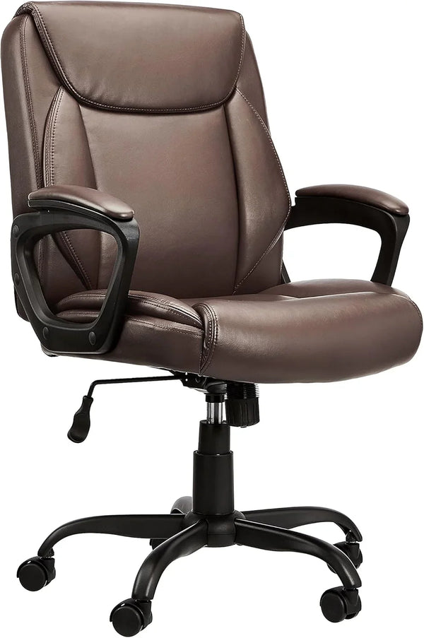 Classic PU surface, back-adjustable height office computer desk and chair, with armrests, size: 26 inches wide x 23.75 inches long x 42 inches high, black version I5040