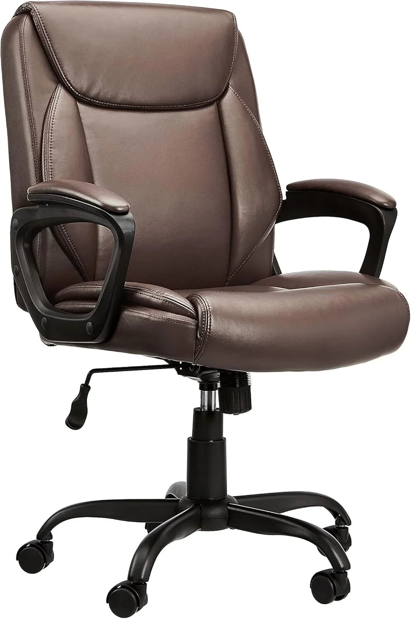 Classic PU surface, back-adjustable height office computer desk and chair, with armrests, size: 26 inches wide x 23.75 inches long x 42 inches high, black version I5040