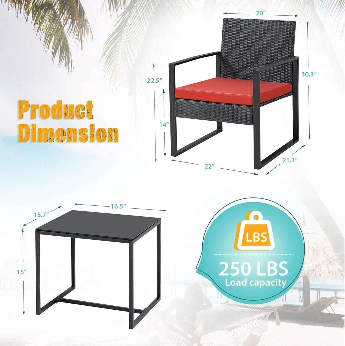 3 Pieces Patio Set Outdoor Wicker Furniture Sets Modern Rattan Chair Conversation Sets with Coffee Table for Yard and Bistro (Black)