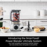 Blender and food processor combination set, powerful blender system, suitable for making smoothies, bowl foods, spreads and milkshakes, with 6 functions, 72-ounce water jug, portable cup, silver color, SS401 model.
