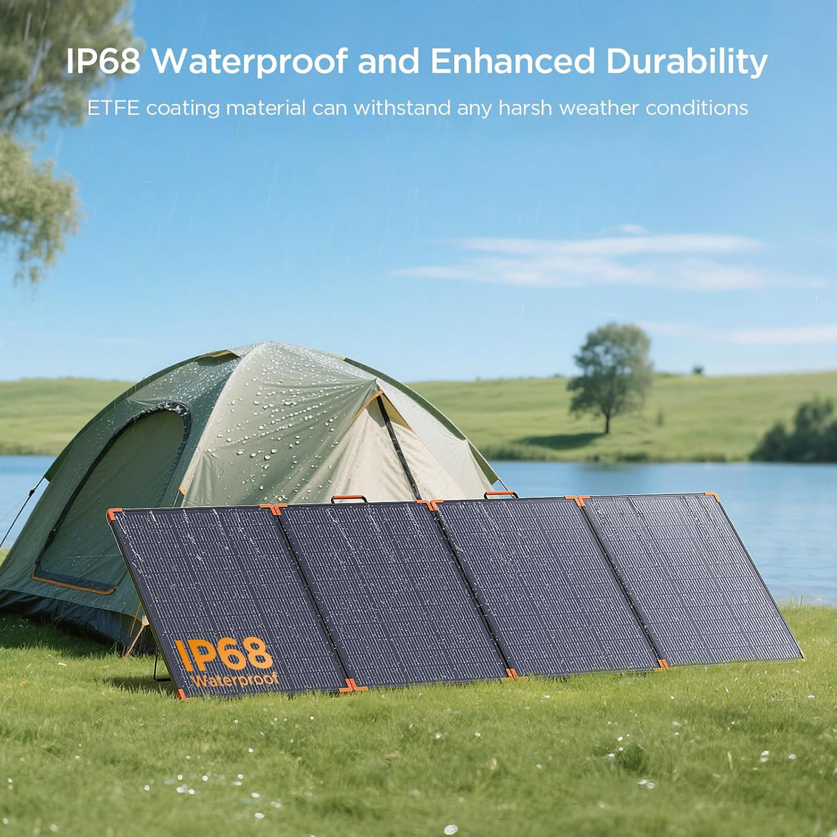 350-watt portable solar panel, suitable for power stations, hurricane emergency supplies, 43-volt foldable solar charger (25% efficient, IP68 waterproof rating, 4 reinforced stands, suitable for camping and RV travel)