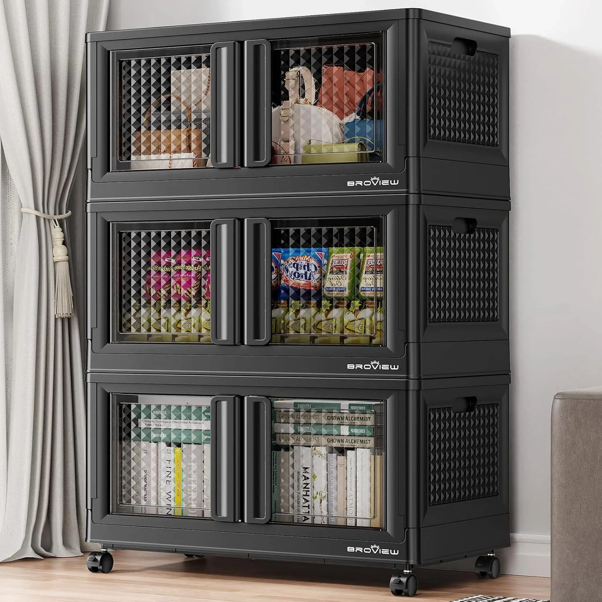 600 sets of stackable storage boxes with lids and doors, 6 sets of plastic coat closets and storage drawers with wheels, large foldable storage boxes, household and office cabinets