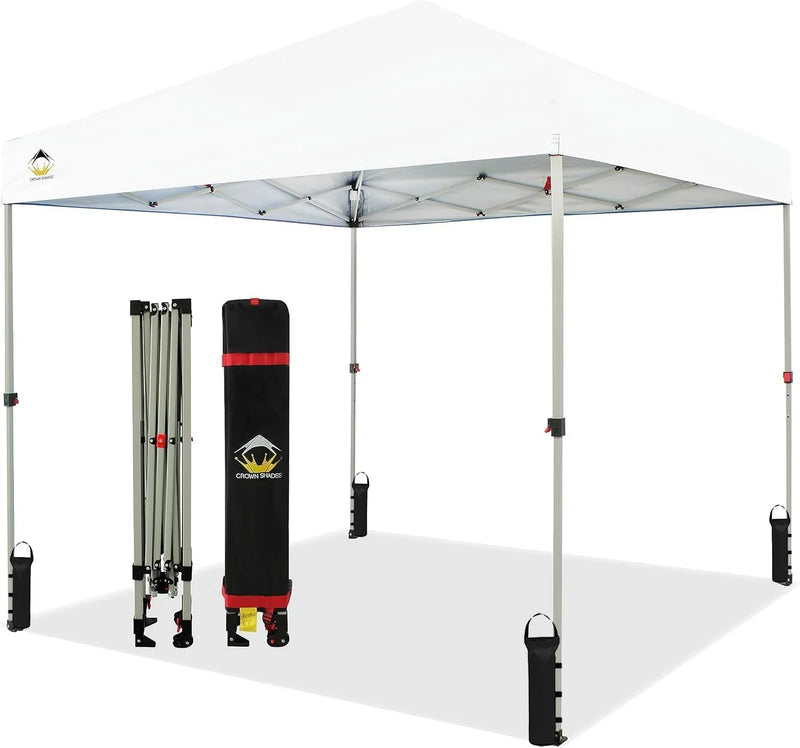 10x10 Pop Up Canopy - Beach Tent with One Push Setup - Easy Outdoor Sun Shade for Events, Parties, Camping - Gazebo with STO-N-Go Cover Bag, Silver Coated Top, White F3639