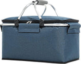 Folding Insulated Cooler Picnic Basket Portable Insulated Lunch Bag Large Lunch Bag with Aluminium Handles for Office Camping Hiking Outdoor Picnic
