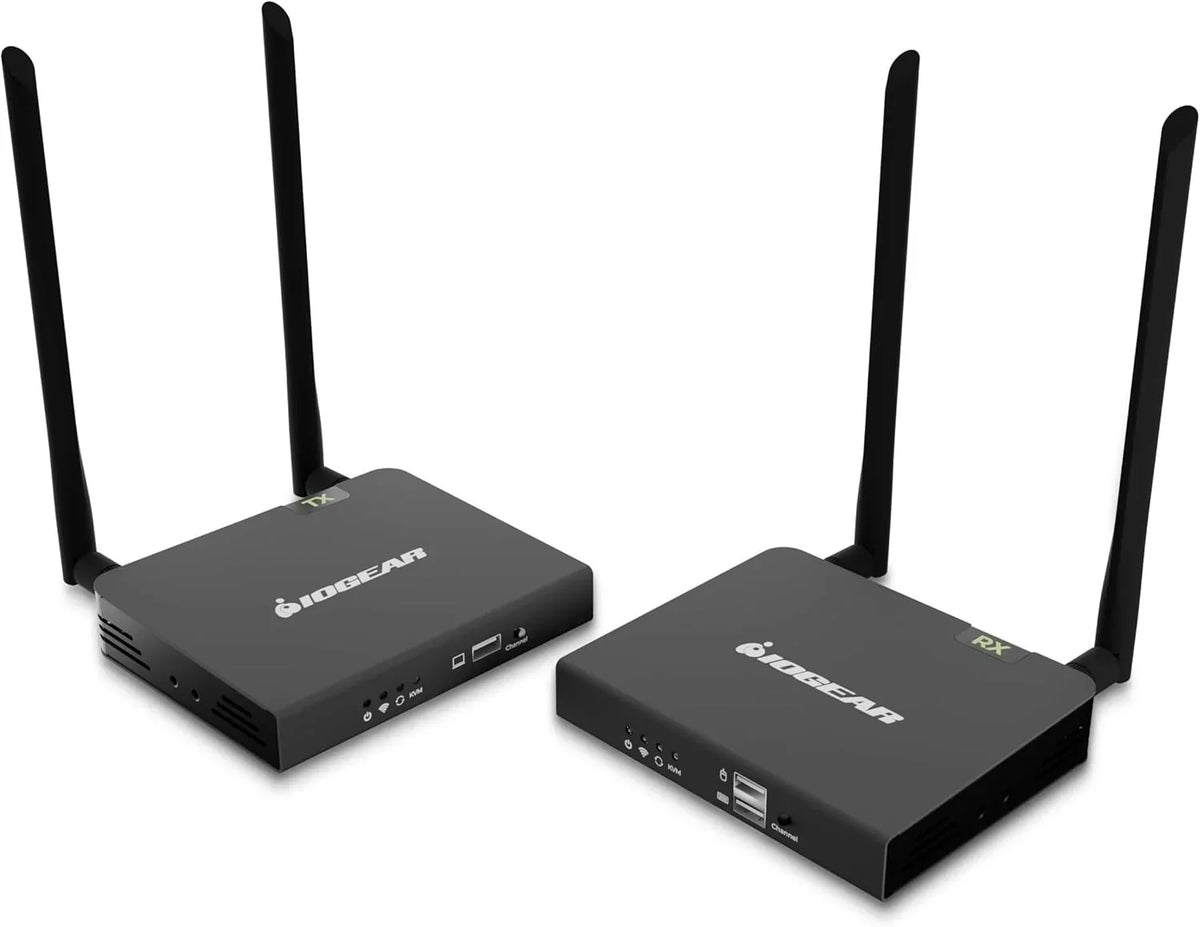 Wireless 4K HDMI Video Extender Transmitter and Receiver Kit (with keyboard and mouse control) - Wireless channel pairing - 4K 60Hz, maximum transmission distance up to 165 feet, equipped with HDMI local output interface