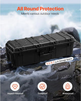 Waterproof sturdy case, large-capacity waterproof sturdy case, equipped with 3 handles, IP67 level waterproof protection case, with 6 clips, 6 lock holes and foam padding for large equipment, black version