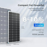 Solar Panel 100 Watt 12 Volt, High-Efficiency Monocrystalline PV Module Power Charger for RV Marine Rooftop Farm Battery and Other Off-Grid Applications, RNG-100D-SS, Single 100W