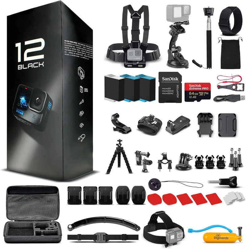 Equipped with a 50-piece accessory kit, 2 spare batteries and a 64GB memory card - a waterproof action camera - 5.3K HDR, 27 million pixels of photos, 1/1.9-inch sensor, live streaming function, webcam, and shake-proof function K3573