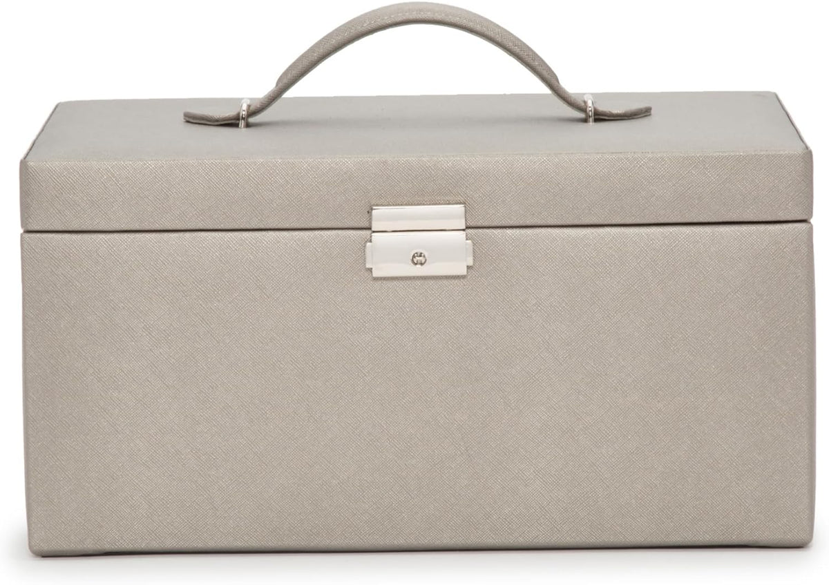 Medium-sized jewelry box, made of tin - 28 compartments, 10 spaces for storing rings, 20 slots for ear piercings 10 compartments for storing necklaces - Includes a handbag