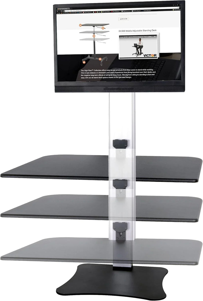 High-position electric triple monitor adjustable desk | Sit-stand dual-purpose work desk for three screens | 28-inch wide work surface | Compatible with any standard desktop | Adjustable monitor stand X9154