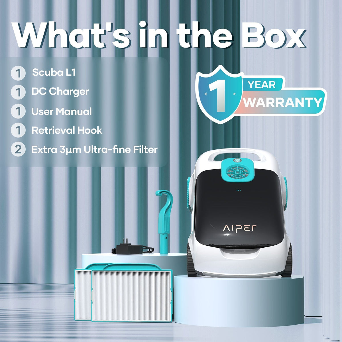 Scuba L1 Cordless Robotic Pool Cleaner, Tri-Motor, Advanced Filtration & Quick Drain, Ideal for Above-Ground Pools up to 1,100-sq.ft.