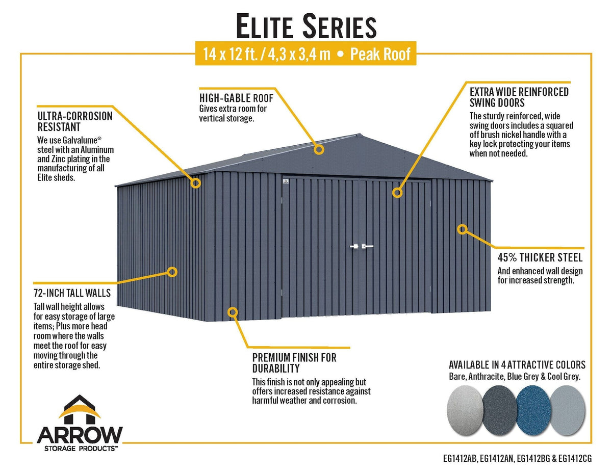 Arrow Elite 14x12-ft Cool Grey Weather-Resistant Steel Shed