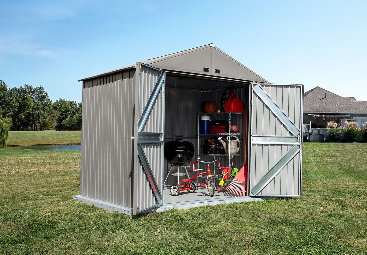 Arrow Elite Steel Storage Shed with Pent Roof, Cool Grey, 8-ft x 6-ft