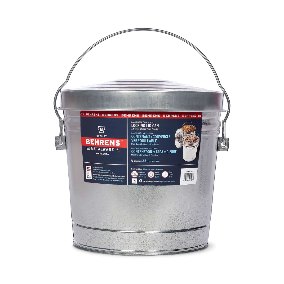 Galvanized Steel Multi-Use/Garbage Can with Locking Lid, 22-L (6 US gal)