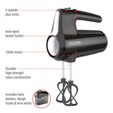 Helix Hand Mixer, Premium Performance 5 Speed Hand Mixer, Includes 5 Attachments and Case, Black