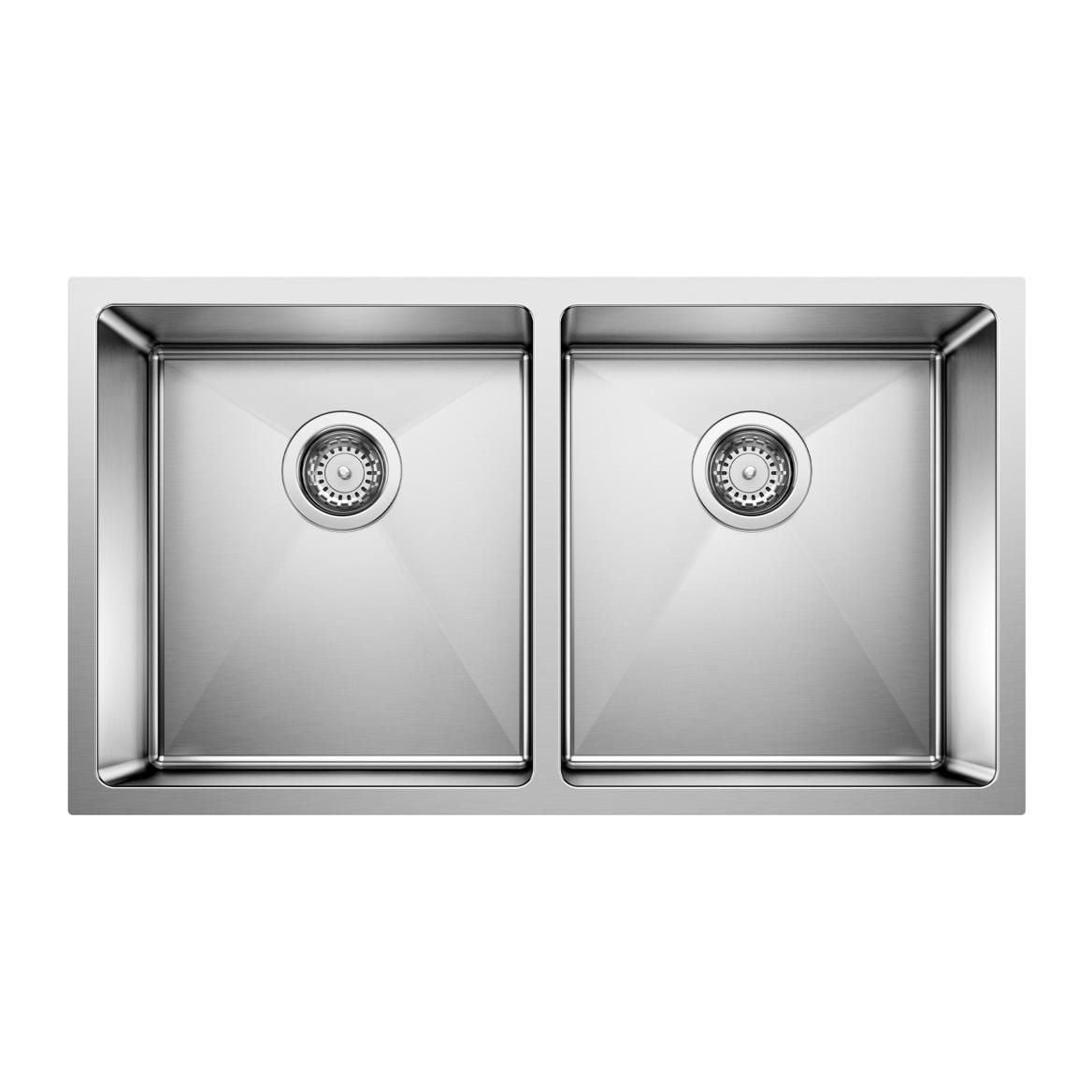 Quatrus R15 32-in 50/50 Double Bowl Undermount Stainless Steel Kitchen Sink