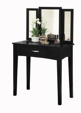 Lynn 1-Drawer Black Dressing Table Makeup Vanity Set with Stool and Mirror