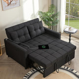 52" Sleeper Sofa with Pull-Out Bed, 3-in-1 Convertible Sofa Bed, Loveseat with Adjustable Backrest and Side Pocket, Room Apartment, Linen, Dark Grey