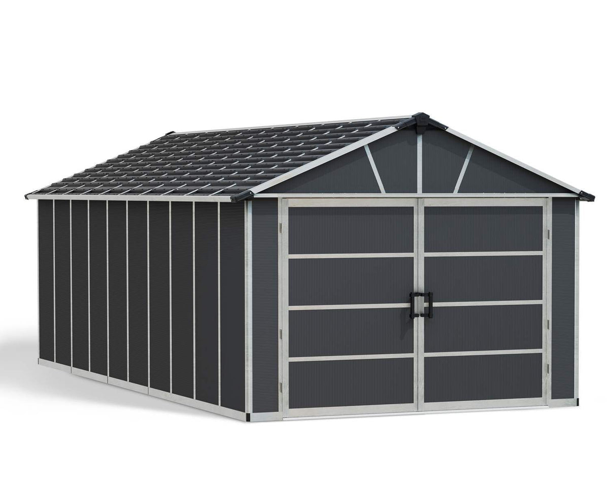 by Yukon 2-Door Car Garage/Utility Storage Shed Kit, Dark Grey, 11x21-ft