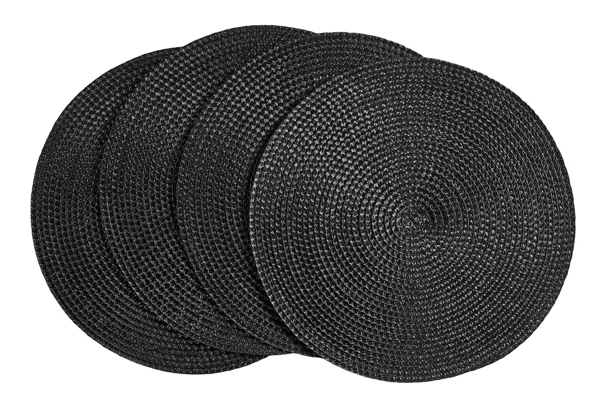 CANVAS Braided Round Placemats, Black, 15-in Diameter, 4-pk