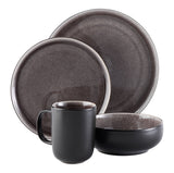 CANVAS Kenway Stoneware Dinnerware Set, Serves 4, 16-pc, Matte Black & Taupe Reactive Glaze