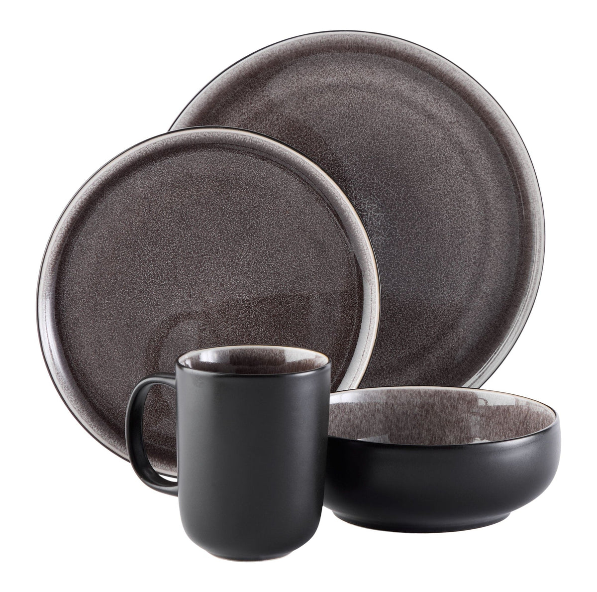 CANVAS Kenway Stoneware Dinnerware Set, Serves 4, 16-pc, Matte Black & Taupe Reactive Glaze