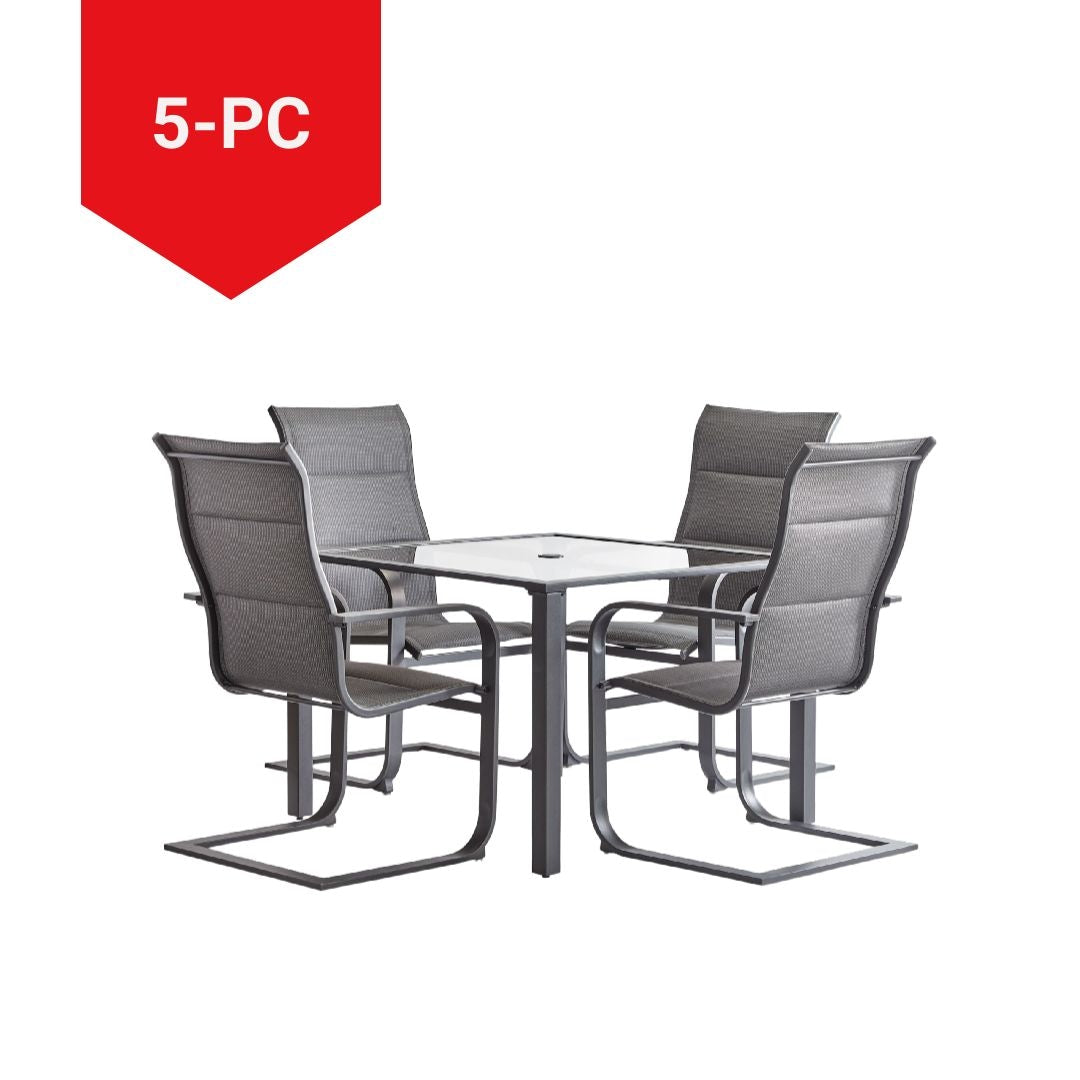 CANVAS Minden Steel Outdoor Patio Dining Set with Glass Top Table, Grey, 5-pc