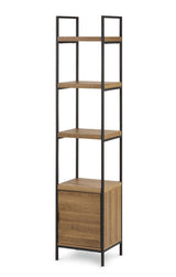 CANVAS Robson 4-Tier Metal Frame Narrow Bookcase With Storage Door, Oak Finish