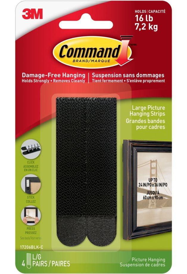 Command Large Adhesive Picture Hanging Strips, Black, 16-lbs, 4 Strips per Pack