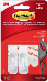 Command Small Utility Hooks Value Pack with Adhesive Strips, White, 1-lb, 2 Strips per Pack
