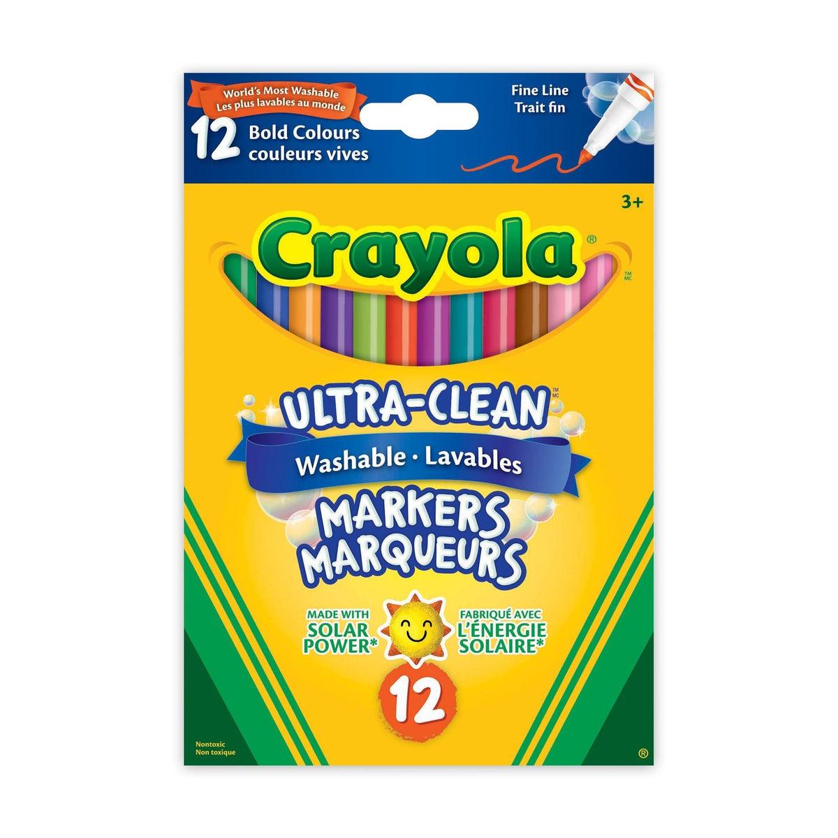 Ultra-Clean Washable Fine Tip Markers for Drawing/Colouring, Multi-Colour, 12-pk, Ages 3+