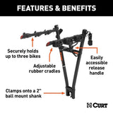 18013 Clamp-On 3-Bike Hitch Mount Bike Rack, Fits Over 2-in Receiver, Black