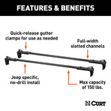18119 Quick-Release Roof Rack Crossbars, Black Steel, Select Wrangler JK