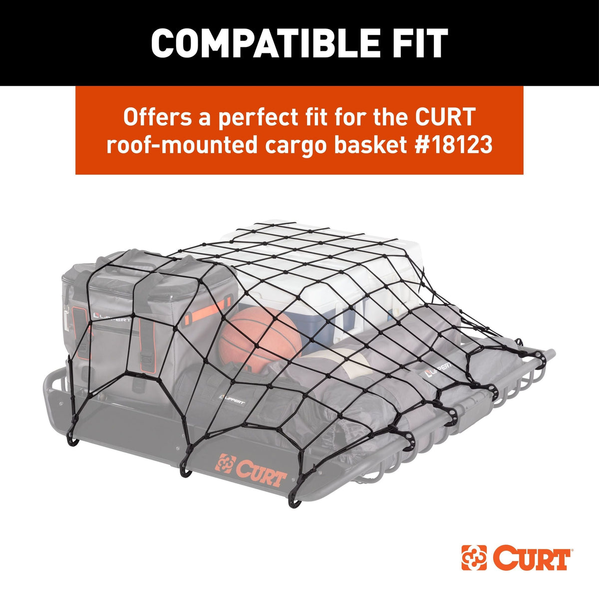 18218 Elastic Cargo Net with Hooks for Roof Basket, 44 x 36-in