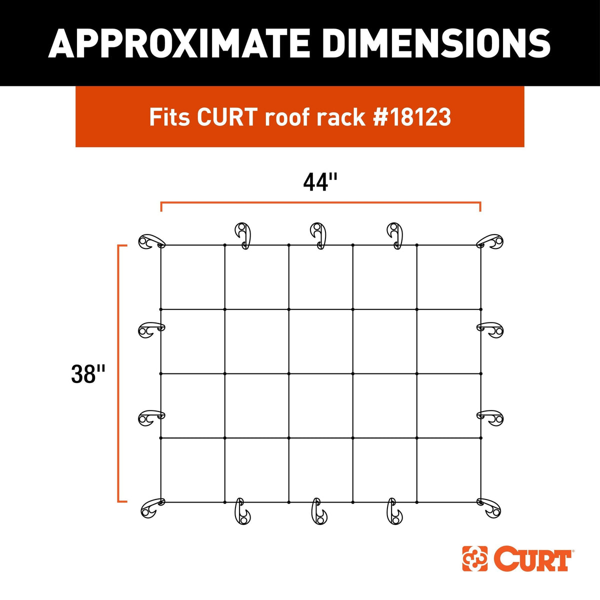 18218 Elastic Cargo Net with Hooks for Roof Basket, 44 x 36-in