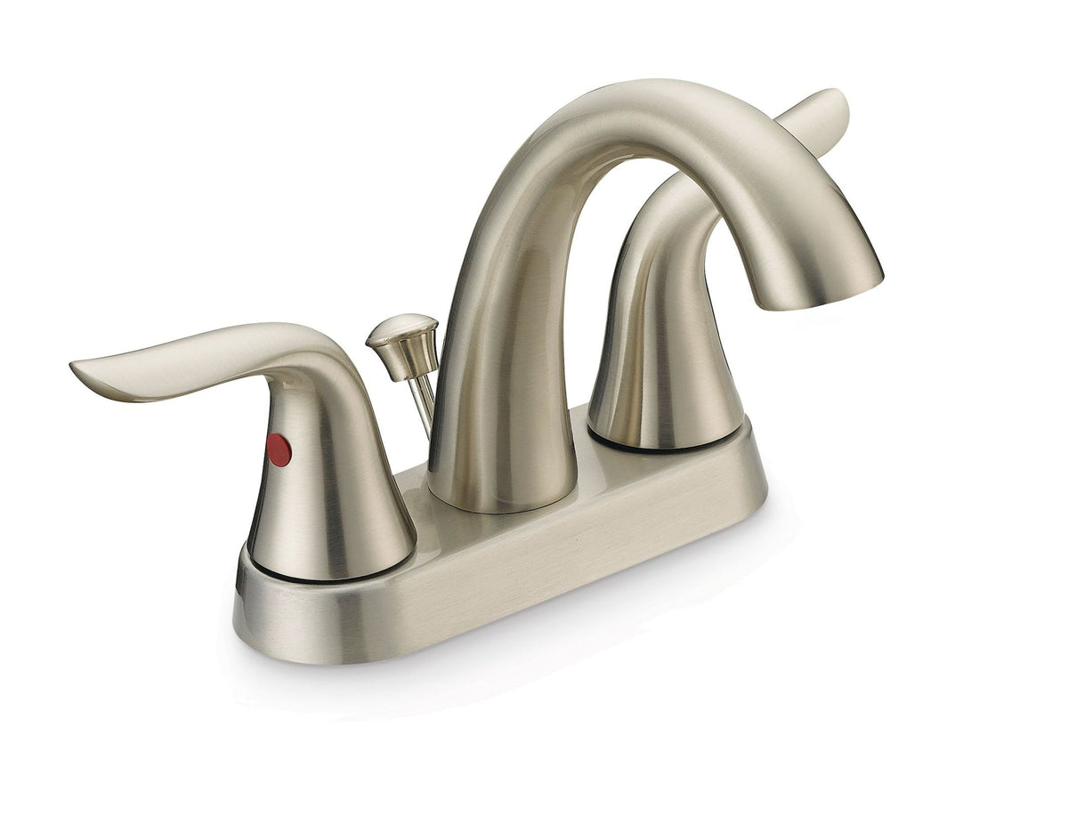 Plymouth Double Handle 4-in Centreset Bathroom Sink Faucet with Pop-Up Drain, Brushed Nickel