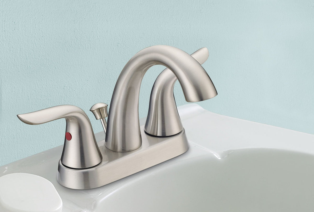 Plymouth Double Handle 4-in Centreset Bathroom Sink Faucet with Pop-Up Drain, Brushed Nickel