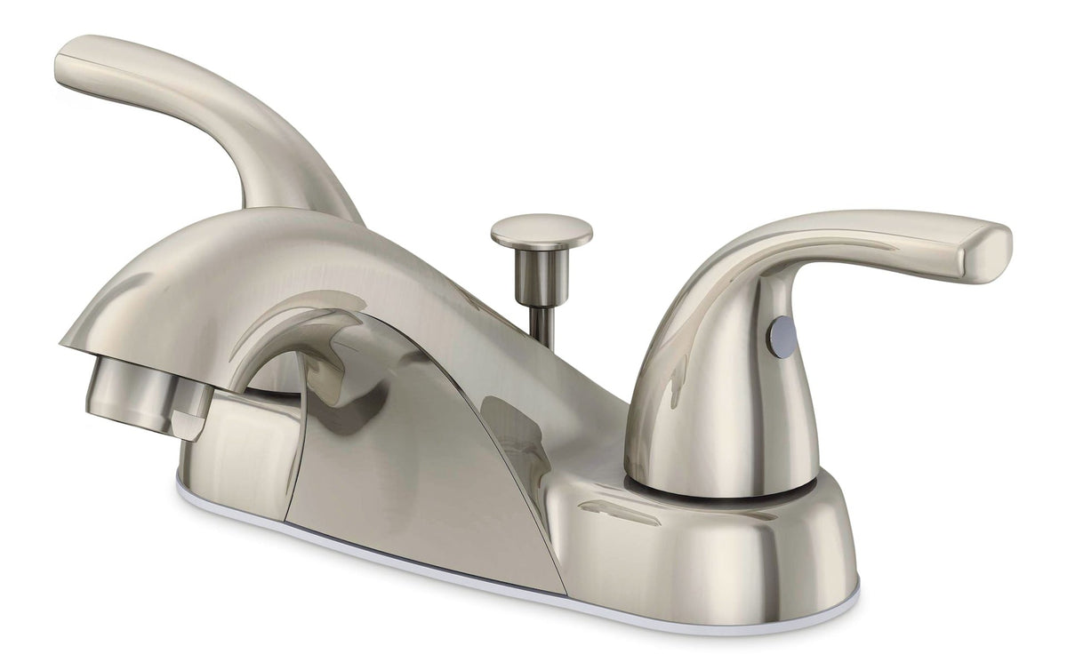 Renovate Double Handle Bathroom Sink Faucet with Pop-up Drain, 4-in Centreset, Brushed Nickel
